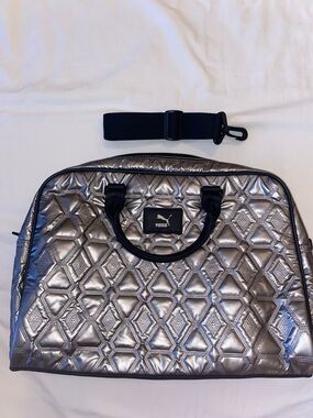 Puma Metallic Quilted Silver Travel Tote with Removable Strap